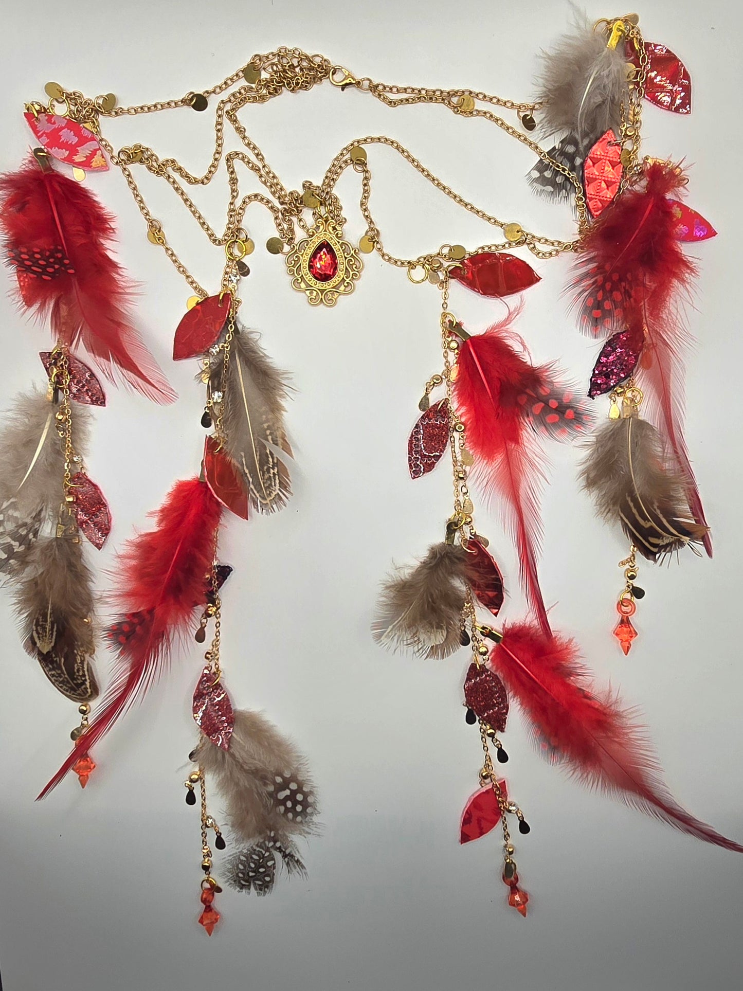 Sophia - Red Feather Hair Jewelry Headpiece - Shop Moxxc