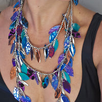 Jena - Blue Purple Orange Layered Statement Necklace - Shop Moxxc
