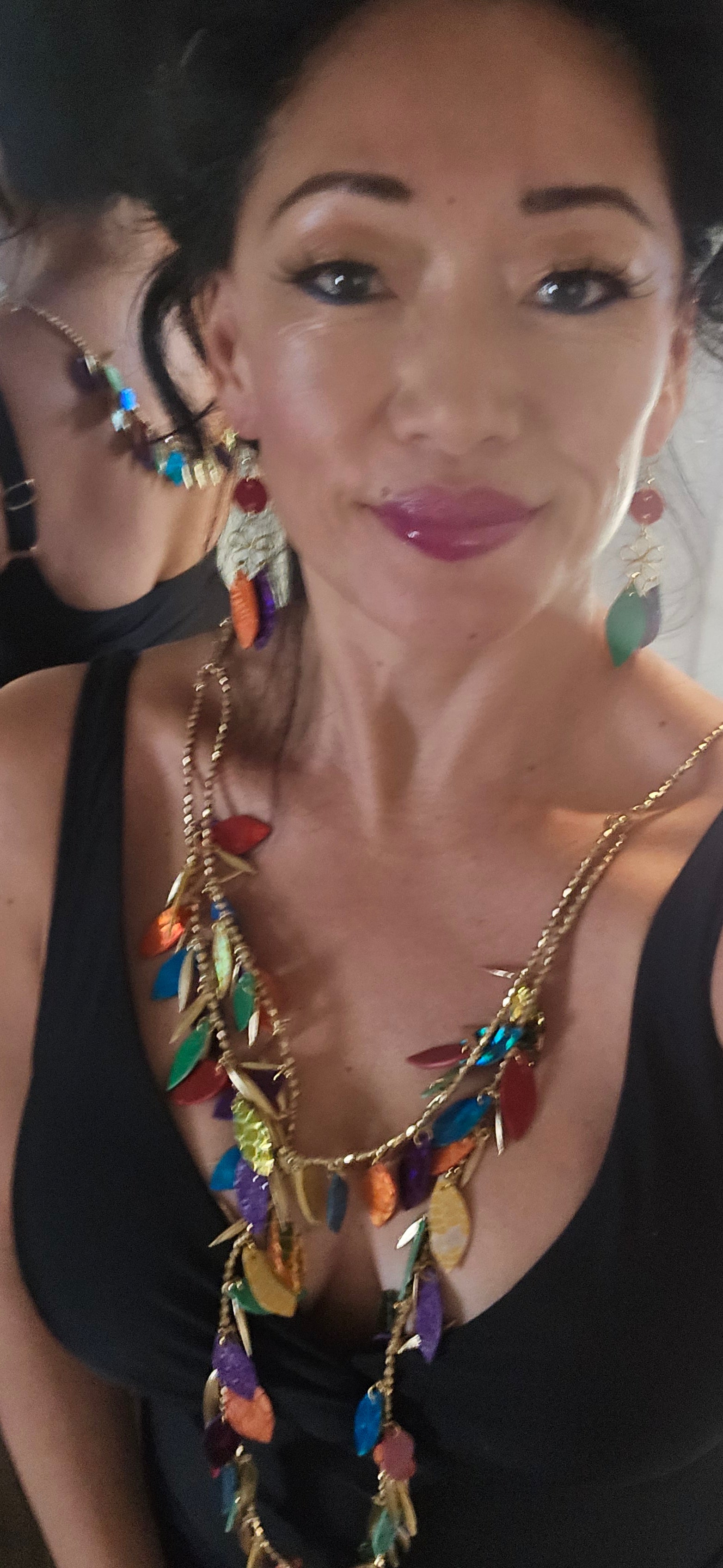 Polina - Rainbow Colored Layered Statement Necklace - Shop Moxxc