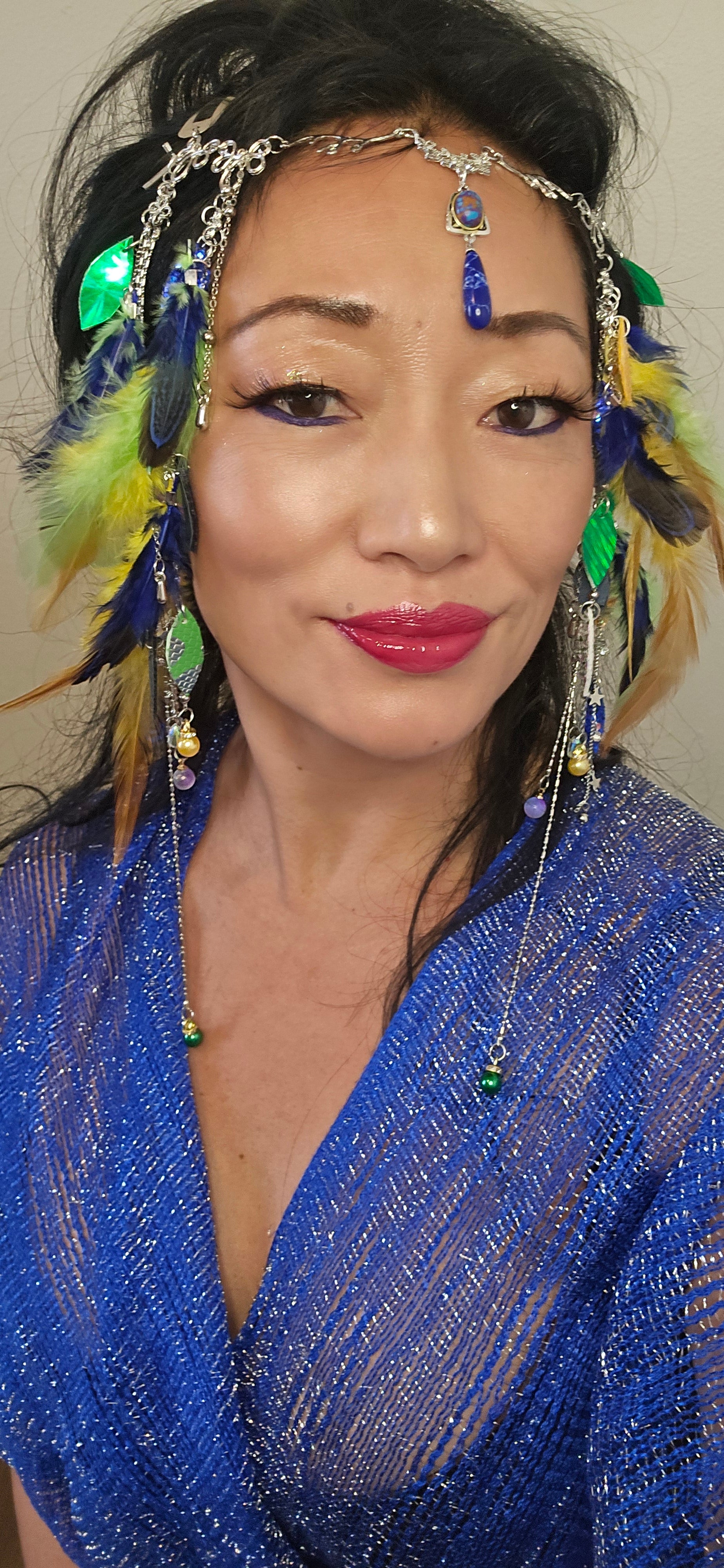 Britt - Green Feather Hair Jewelry Headpiece - Shop Moxxc