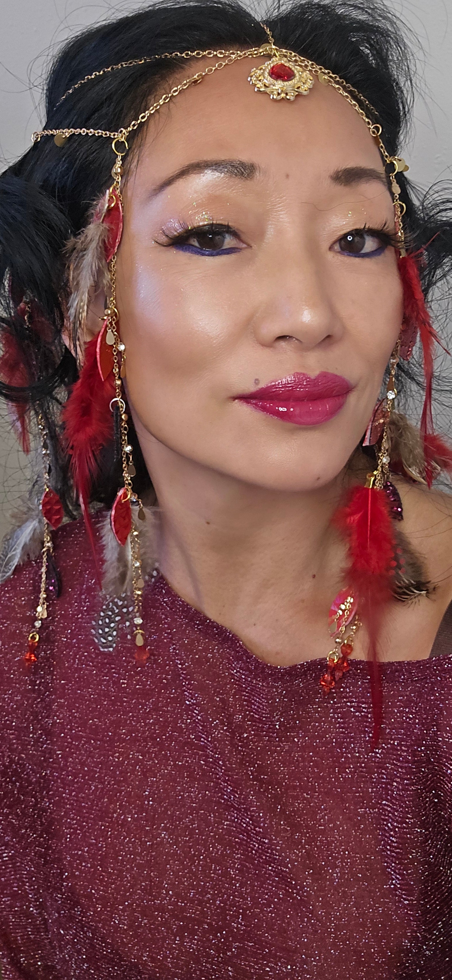 Sophia - Red Feather Hair Jewelry Headpiece - Shop Moxxc
