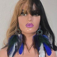 Matalena - Blue Boho Festival Feather Earrings - Shop Moxxc