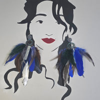 Matalena - Blue Boho Festival Feather Earrings - Shop Moxxc