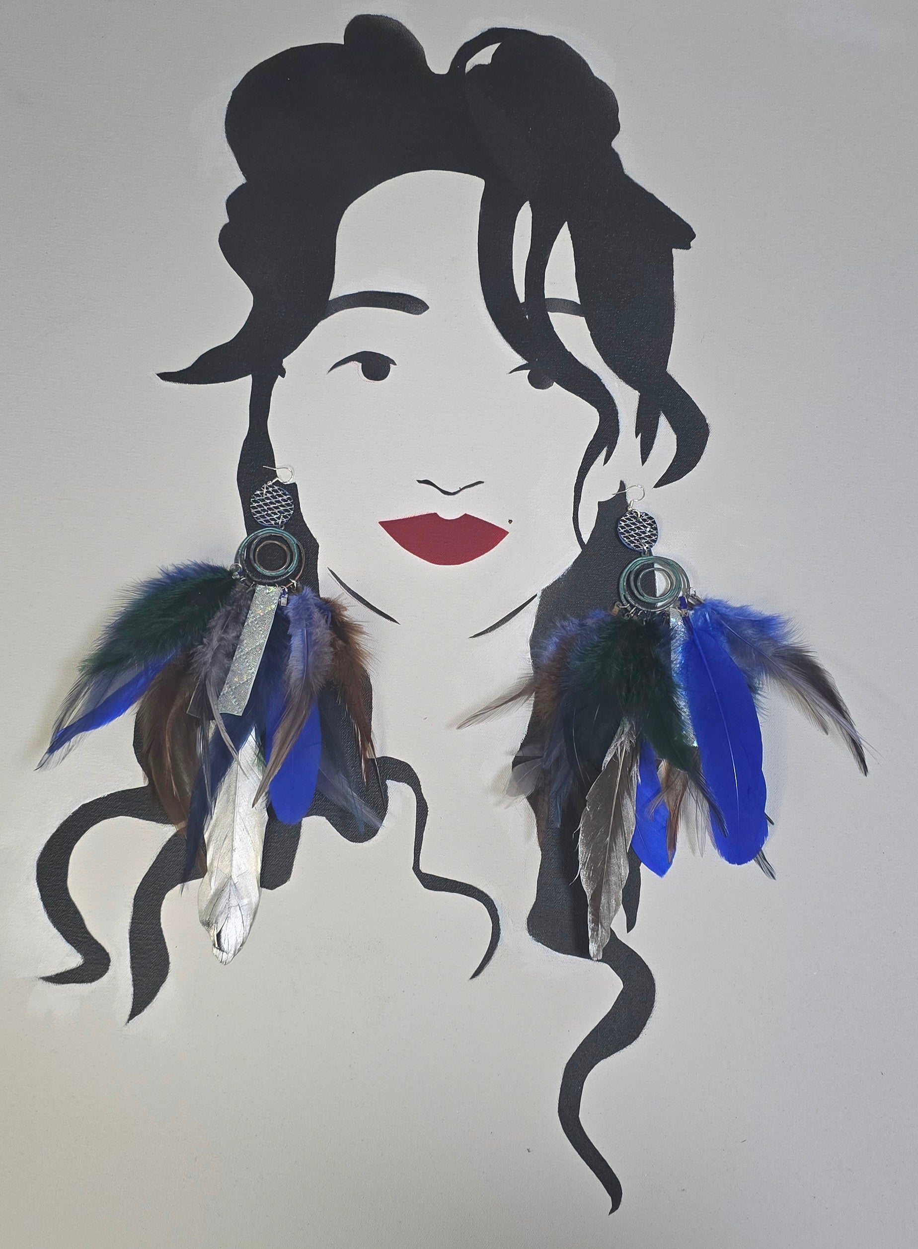 Matalena - Blue Boho Festival Feather Earrings - Shop Moxxc