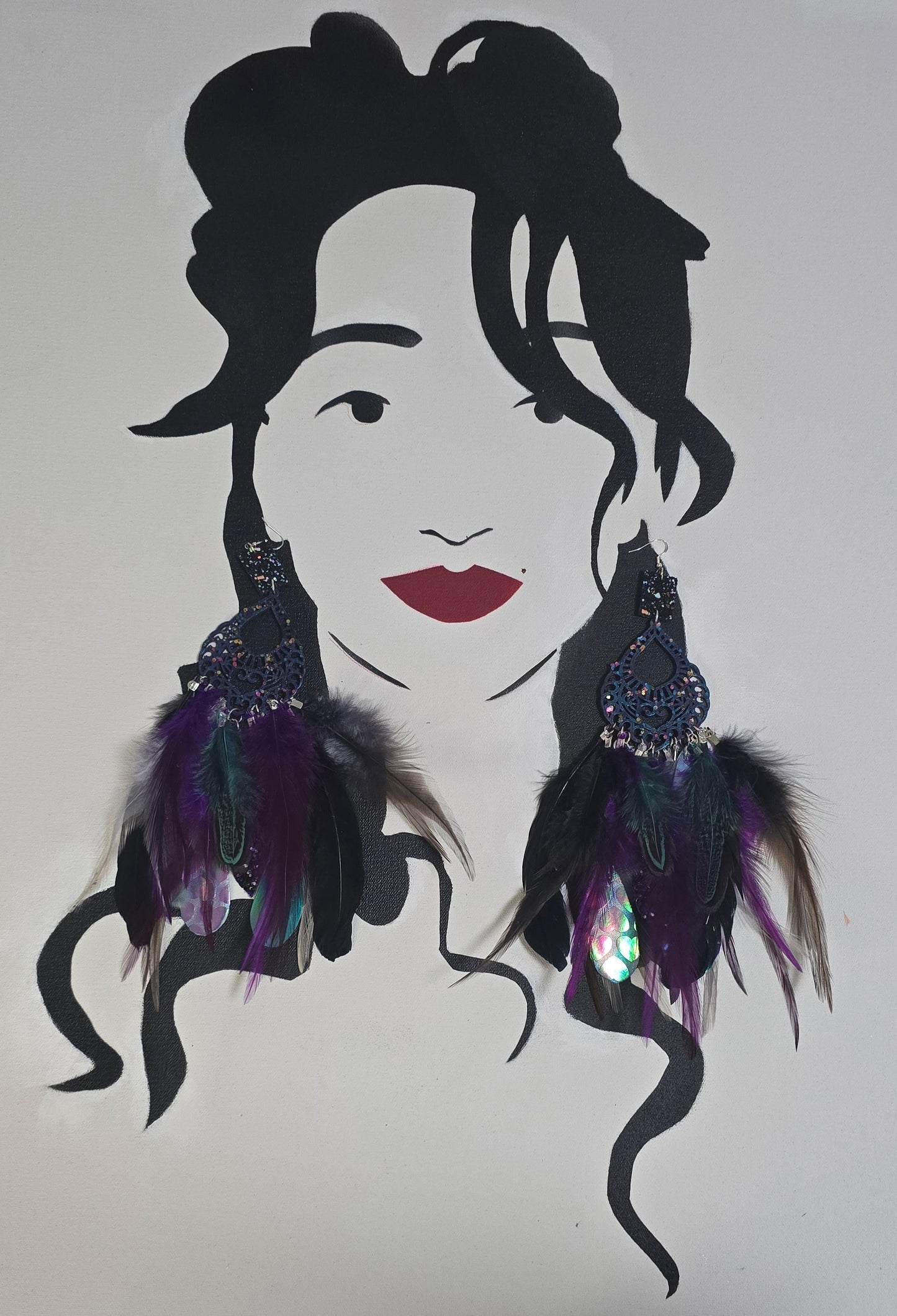 Riquel - Purple Boho Feather Earrings - Shop Moxxc