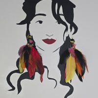Tricia - Multicolored Festival Feather Earrings - Shop Moxxc