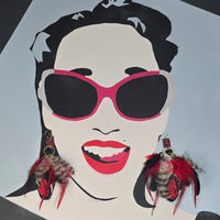 Sonja - Red Black Heart Feather Earrings - Shop Moxxc
