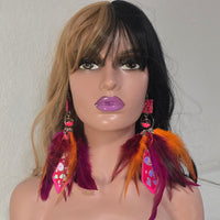 Brenda - Red Romantic Festival Feather Earrings - Shop Moxxc