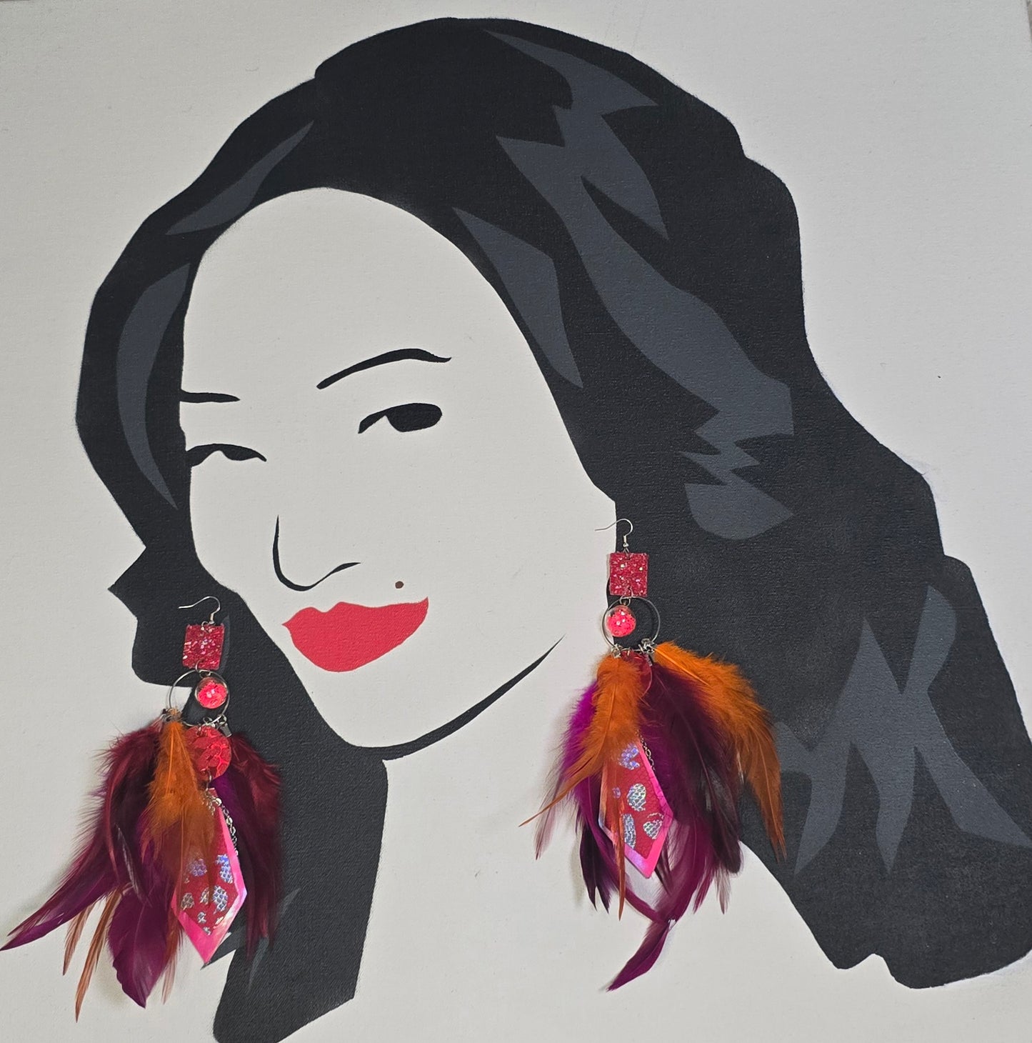 Brenda - Red Romantic Festival Feather Earrings - Shop Moxxc