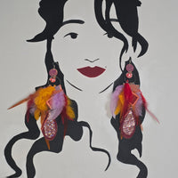 Jordan - Orange Festival Feather Earrings - Shop Moxxc