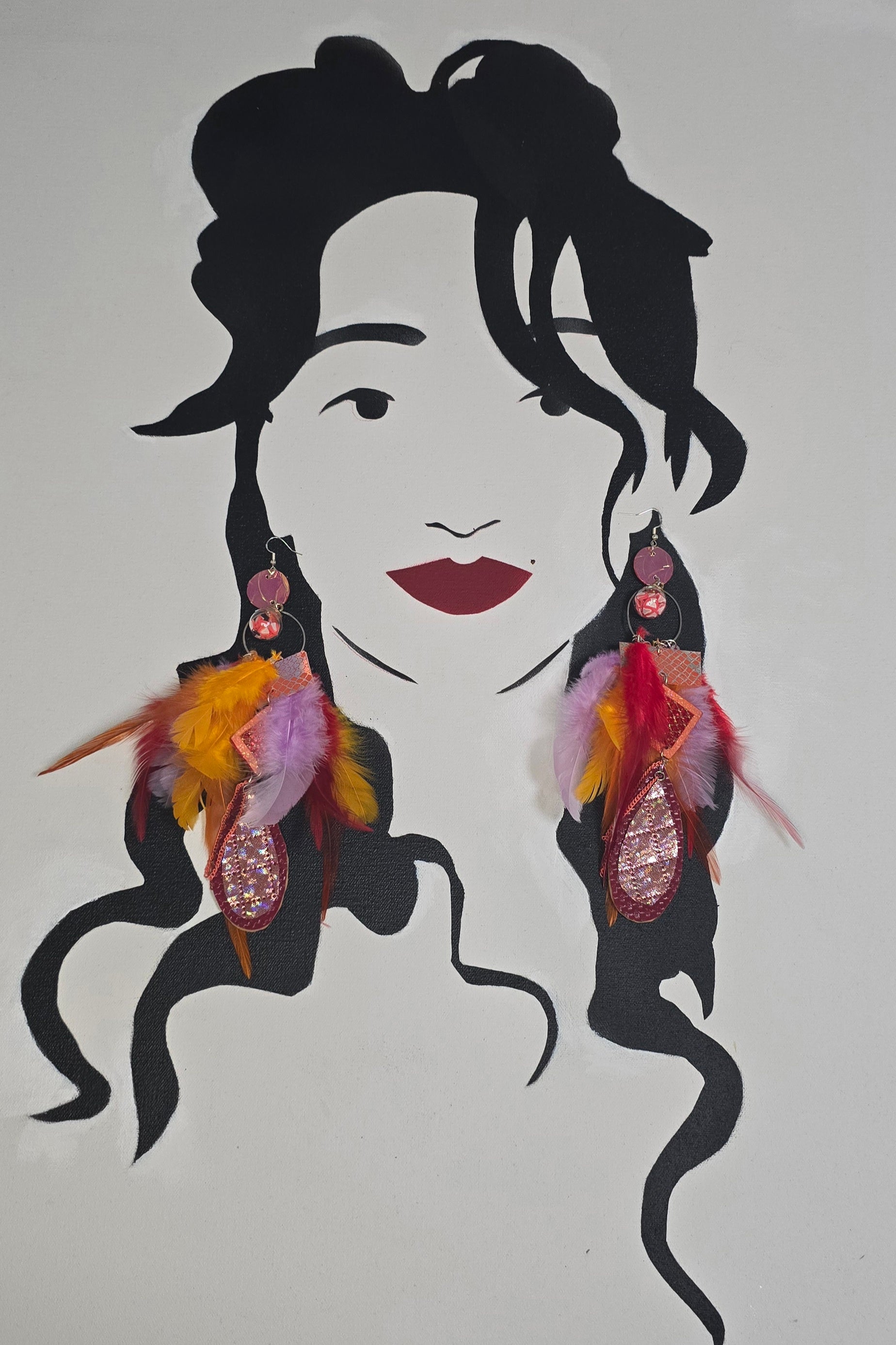 Jordan - Orange Festival Feather Earrings - Shop Moxxc