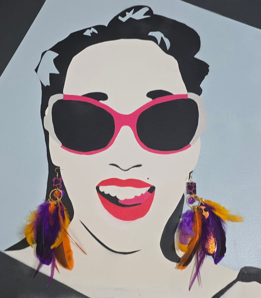 Renee - Purple Orange Animal Print Feather Earrings - Shop Moxxc