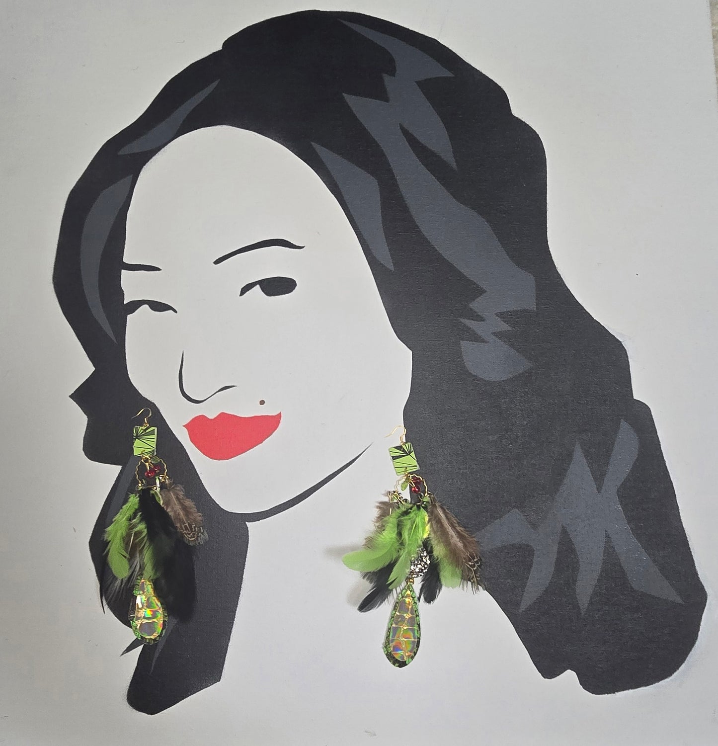 Tiffany - Green Festival Feather Earrings - Shop Moxxc