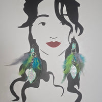 Heidi - Turquoise Glittery Feather Earrings - Shop Moxxc