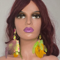 Nadine - Bright Neon Feather Earrings - Shop Moxxc
