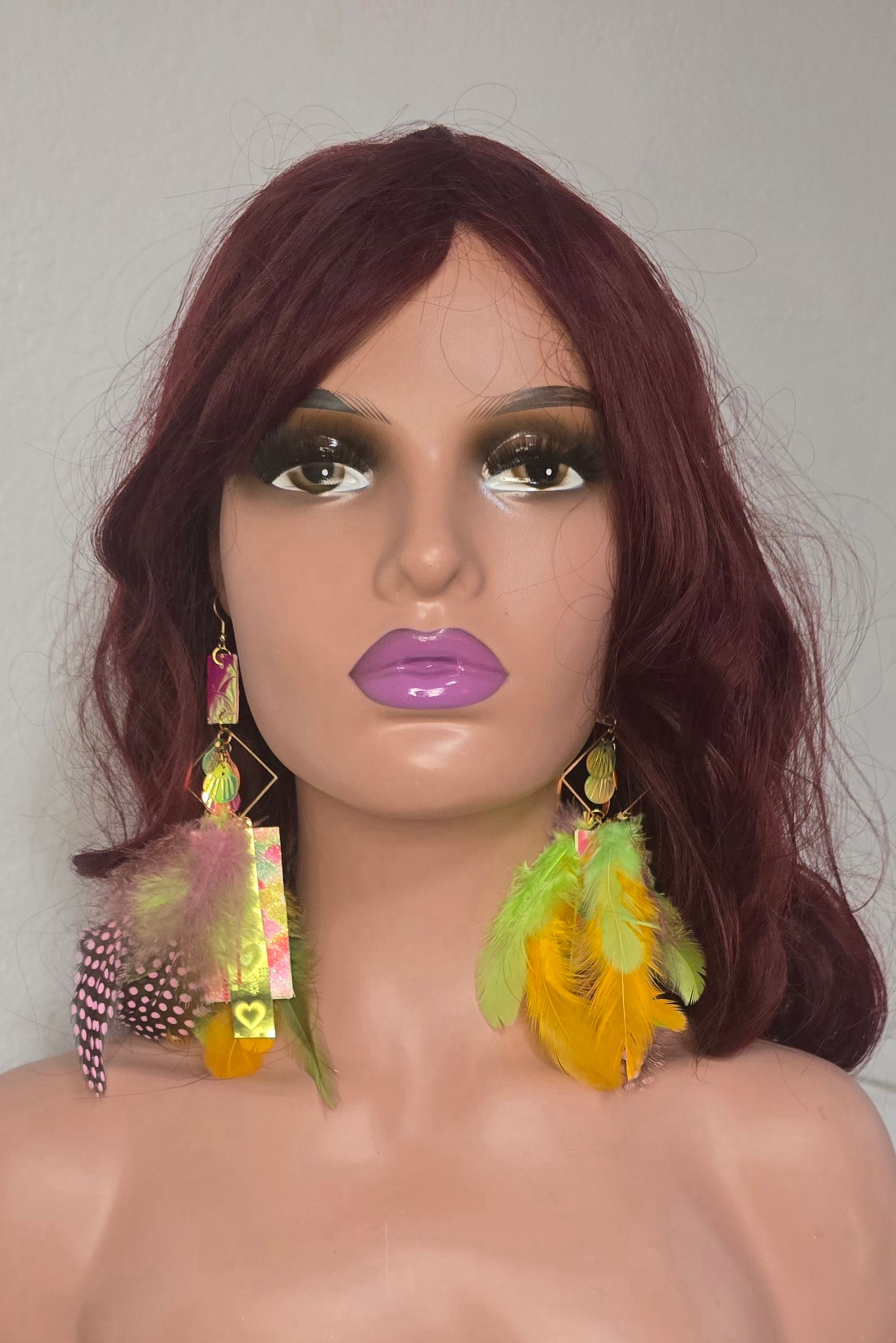 Nadine - Bright Neon Feather Earrings - Shop Moxxc