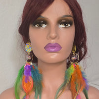 Julie - Multicolored Festival Boho Feather Earrings - Shop Moxxc