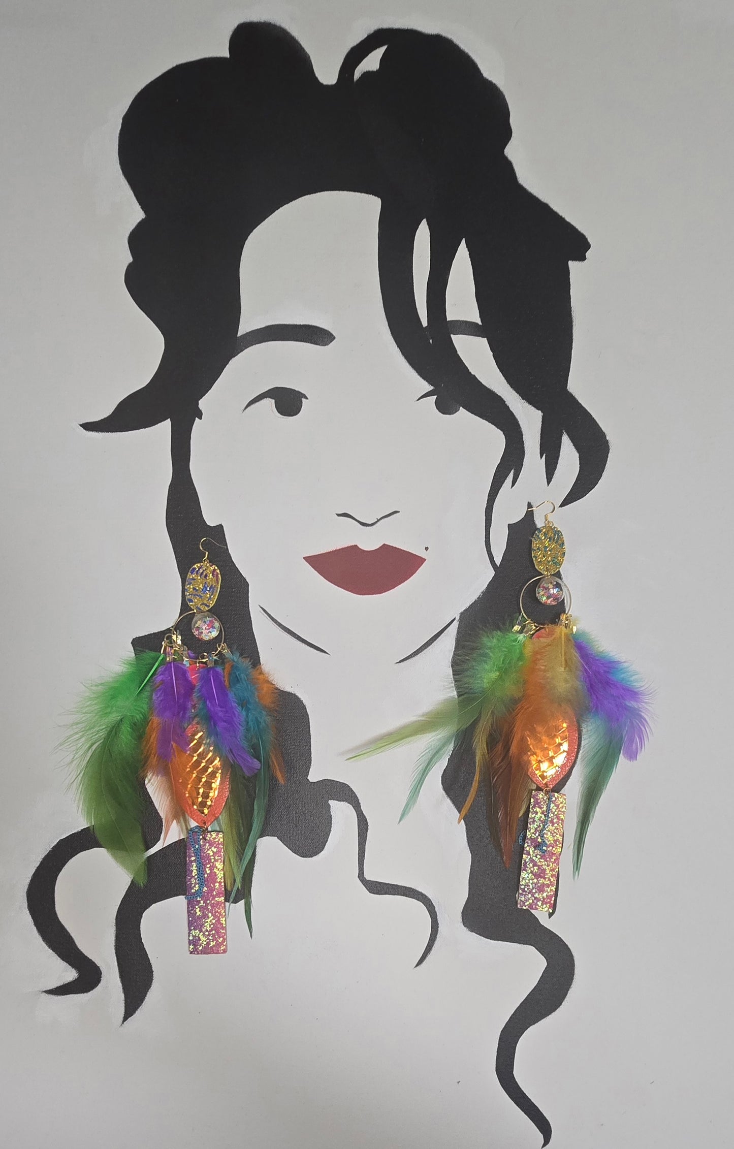 Julie - Multicolored Festival Boho Feather Earrings - Shop Moxxc