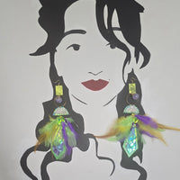 Sera - Lime Green Iridescent Feather Earrings - Shop Moxxc