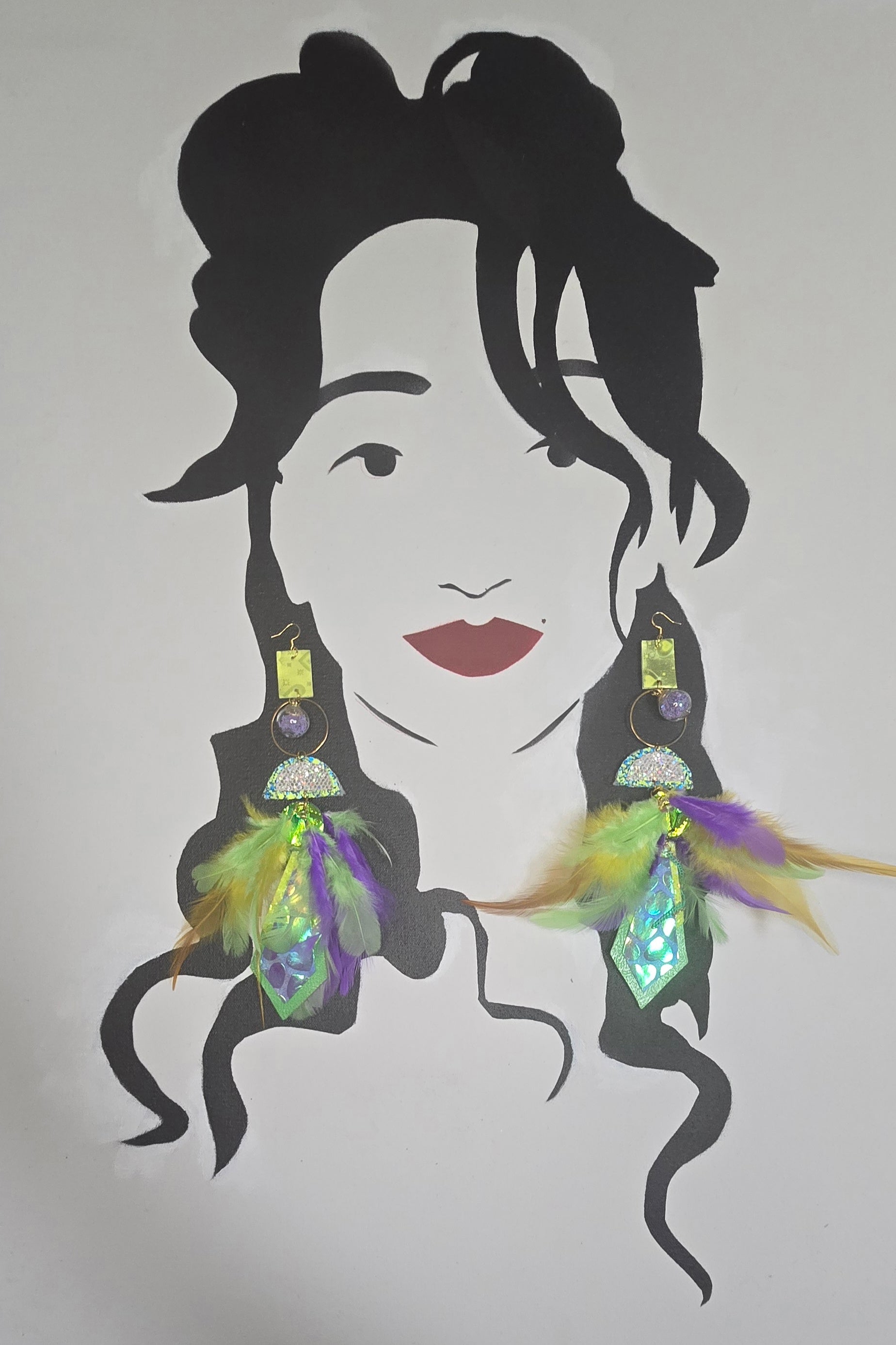 Sera - Lime Green Iridescent Feather Earrings - Shop Moxxc