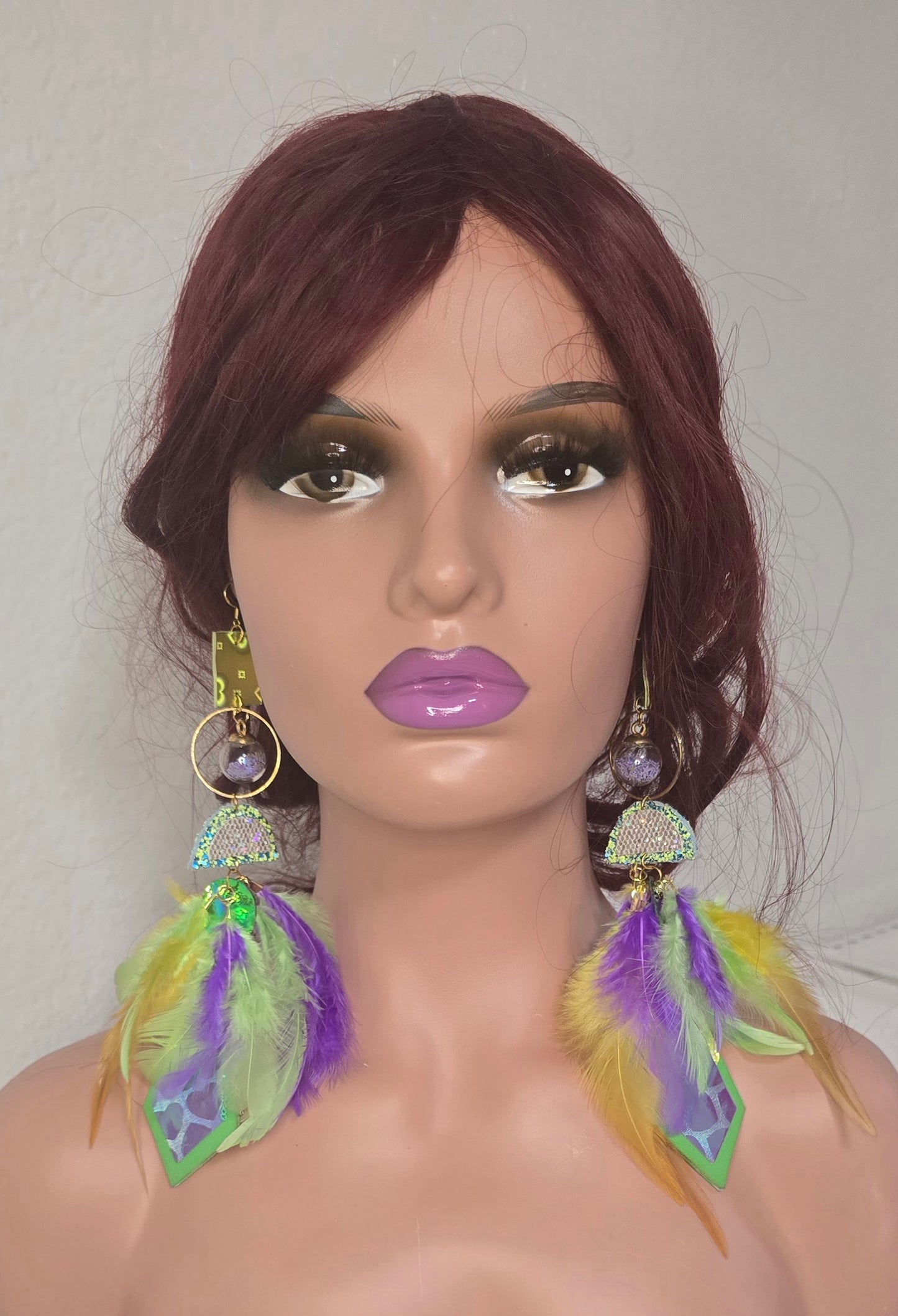 Sera - Lime Green Iridescent Feather Earrings - Shop Moxxc