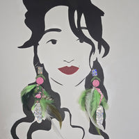 Mia - Green Flamingo Feather Earrings - Shop Moxxc