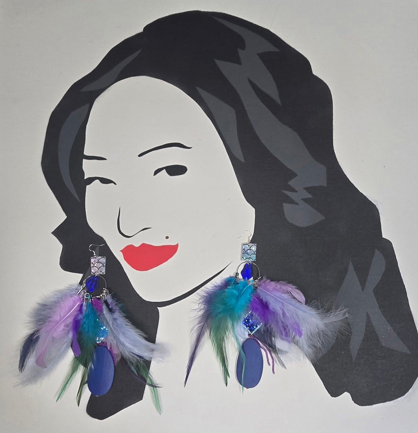 Molly - Purple Blue Boho Feather Earrings - Shop Moxxc