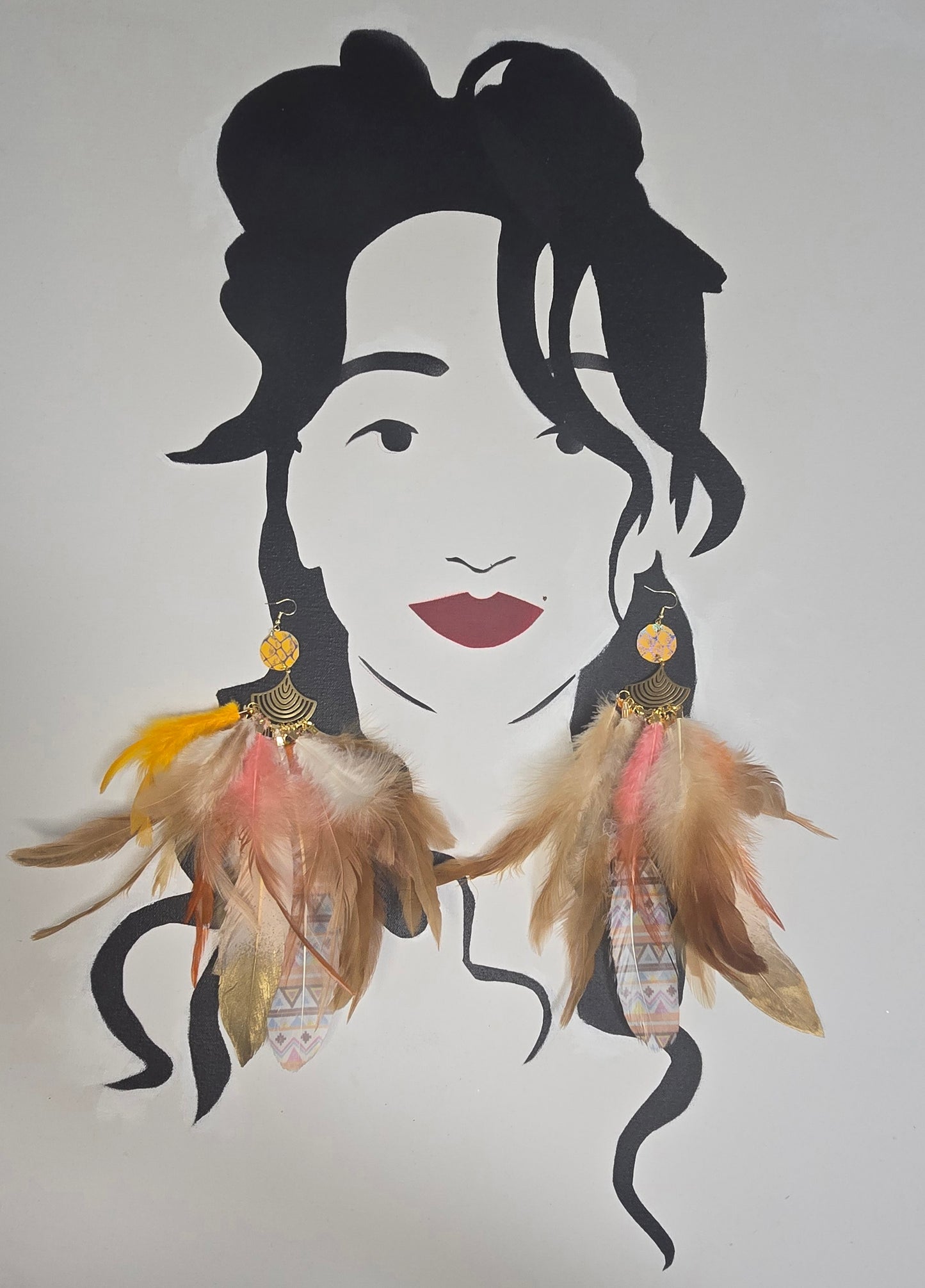 Jacqueline - Yellow Festival Feather Earrings - Shop Moxxc
