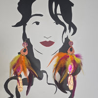 Elena - Orange Festival Feather Earrings - Shop Moxxc