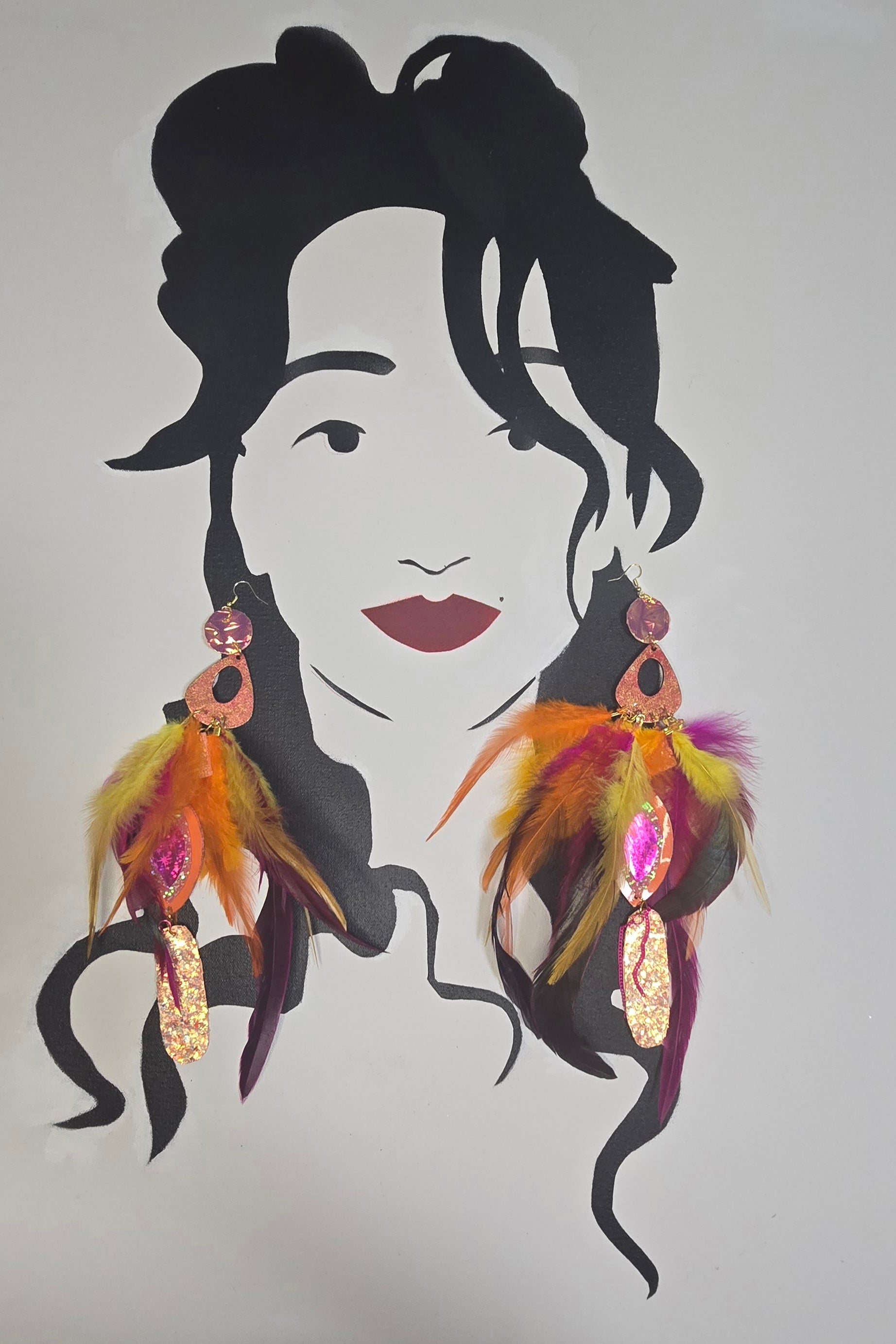 Elena - Orange Festival Feather Earrings - Shop Moxxc