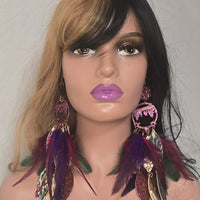 Charlotte - Long Dark Red Boho Feather Earrings - Shop Moxxc