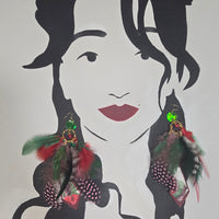 JoAnna - Red Pink Feather Earrings - Shop Moxxc