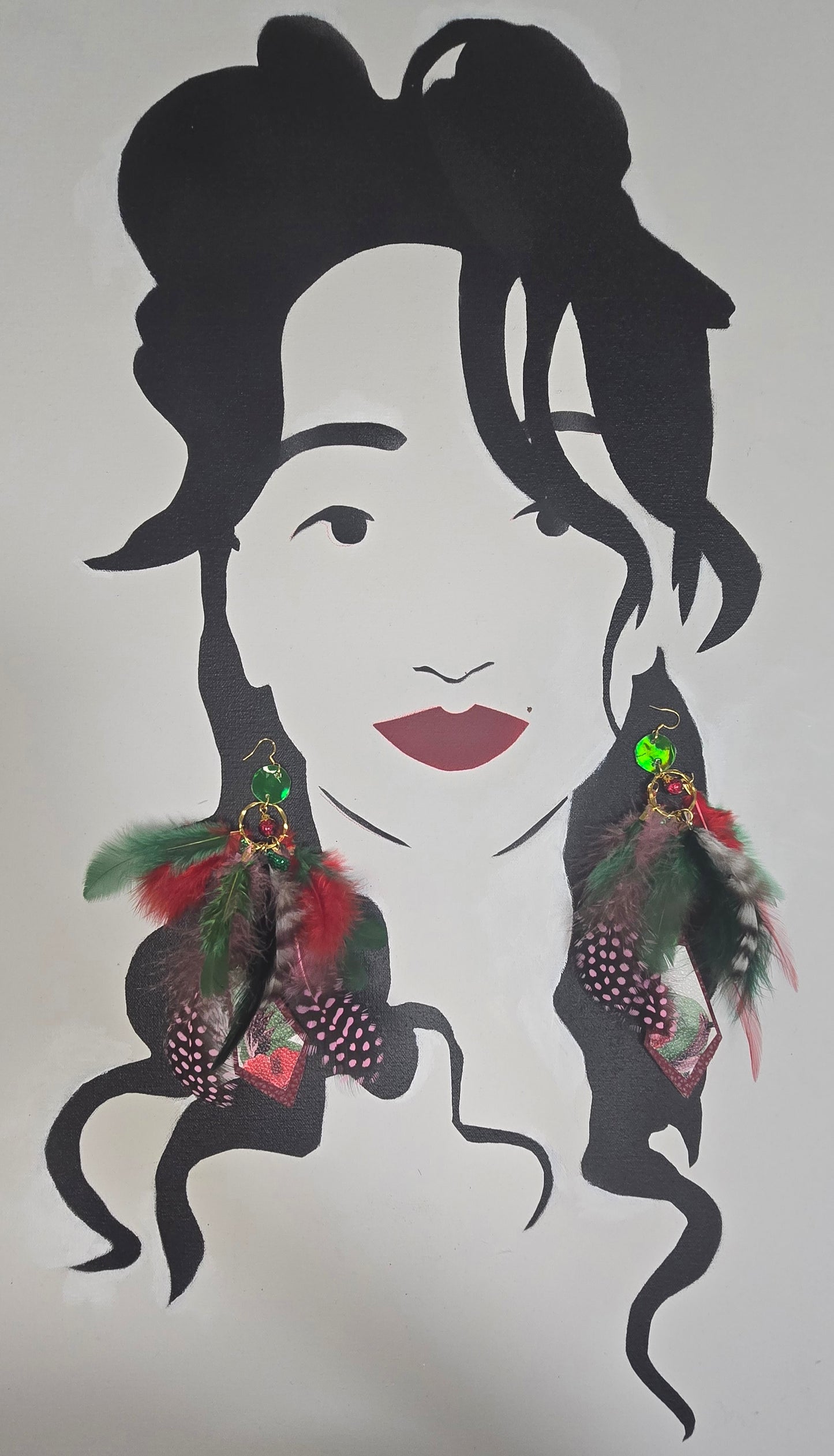 JoAnna - Red Pink Feather Earrings - Shop Moxxc