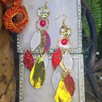 Sloane - Red Gold Geometric Chandelier Dangle Earrings - Shop Moxxc
