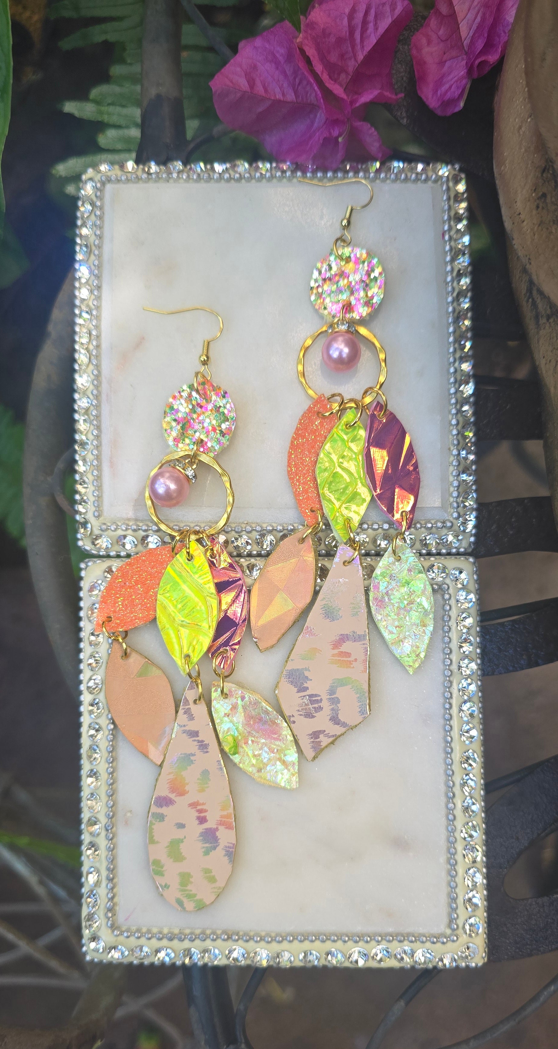 Jocelyn - Multicolored Iridescent Dangle Earrings - Shop Moxxc