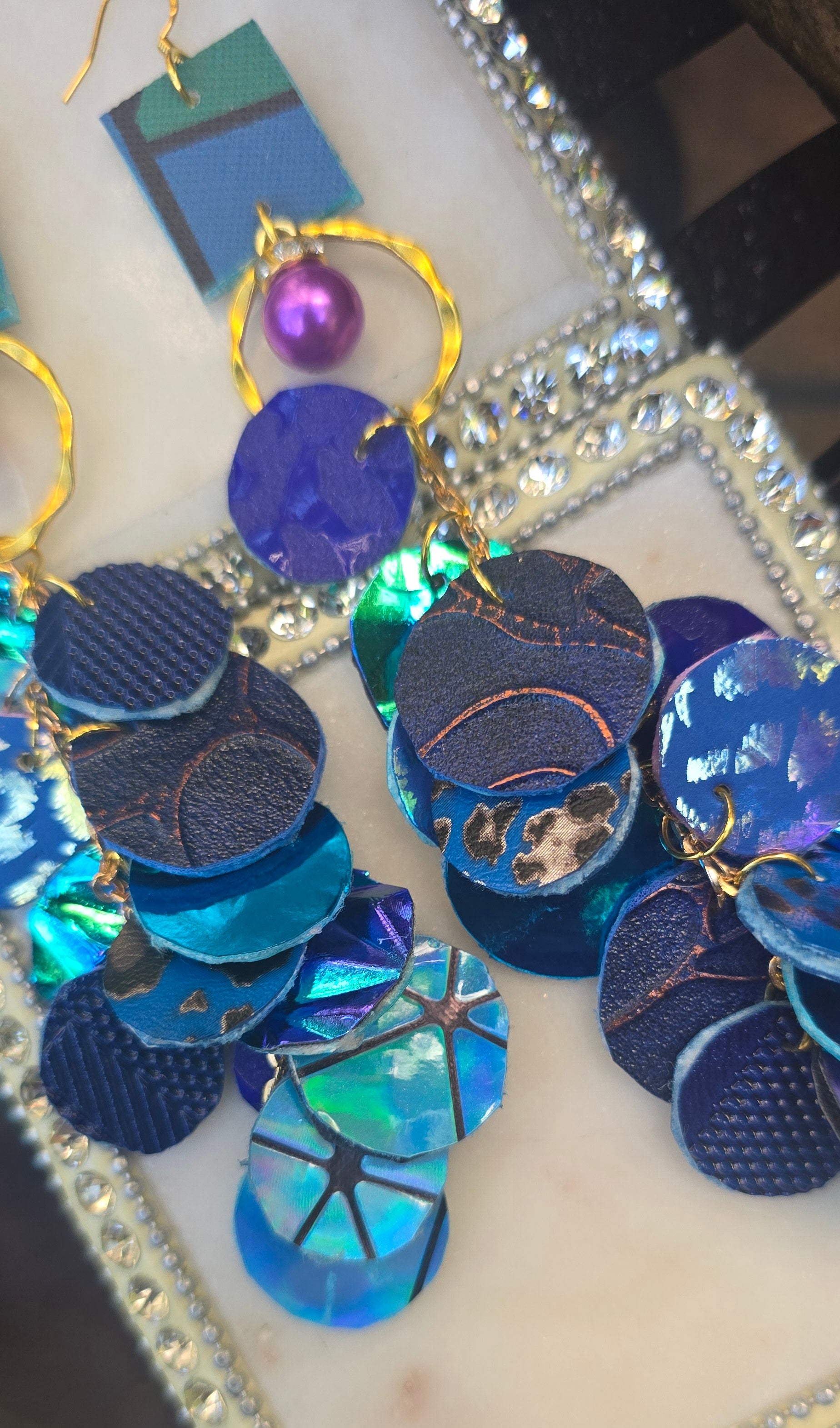 Sylvia - Blue Round long Dangle Earrings - Shop Moxxc