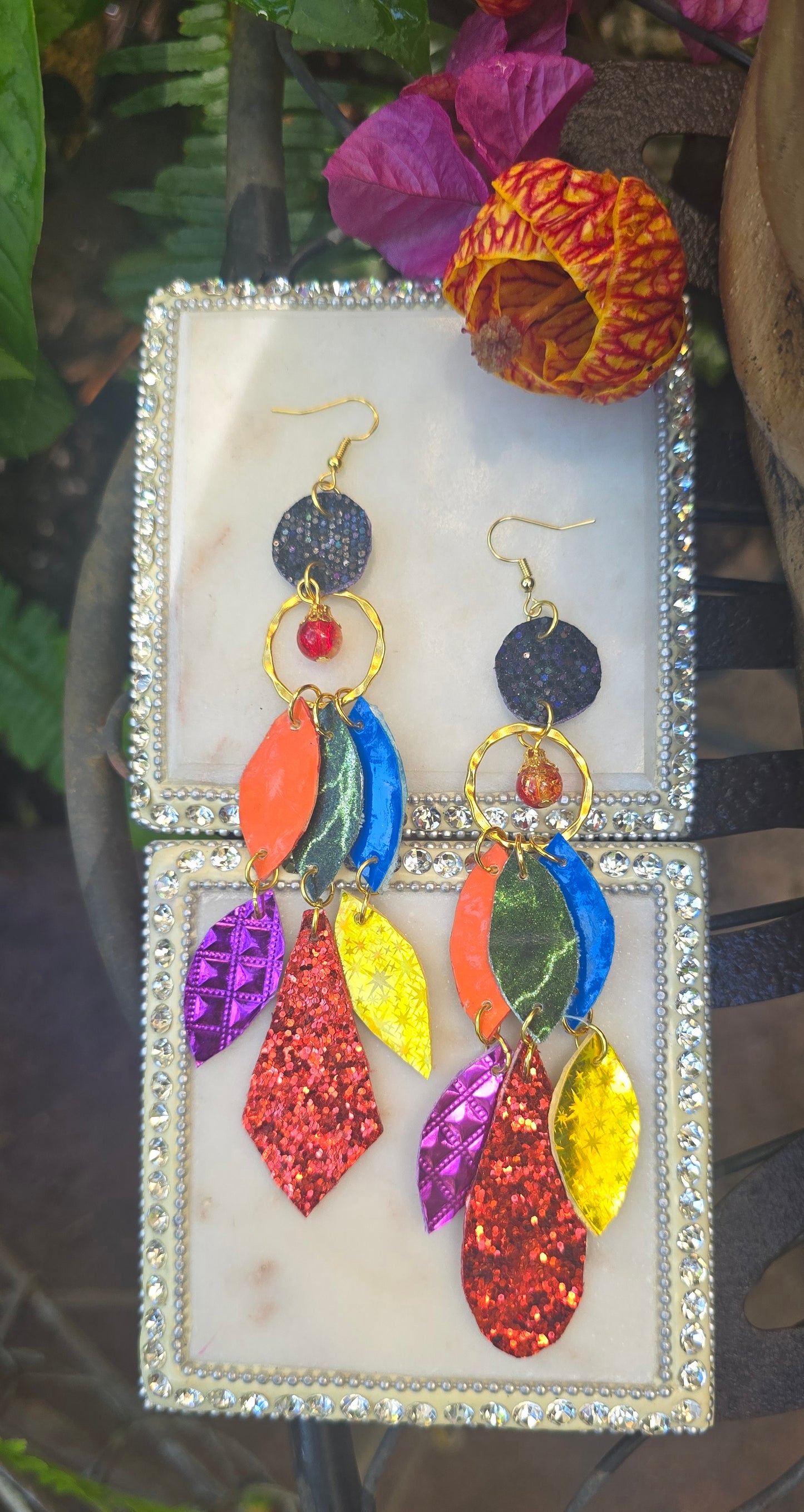 Lonni - Multicolored Rainbow Geometric Chandelier Earrings - Shop Moxxc