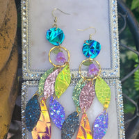 Daniela - Multicolored Iridescent Geometric Chandelier Earrings - Shop Moxxc