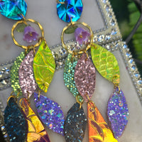 Daniela - Multicolored Iridescent Geometric Chandelier Earrings - Shop Moxxc