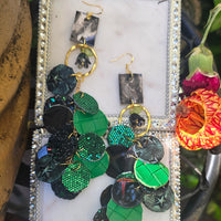 Lily - Green Glittery Round Dangle Earrings - Shop Moxxc