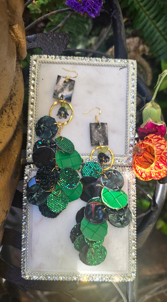 Lily - Green Glittery Round Dangle Earrings - Shop Moxxc