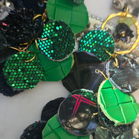 Lily - Green Glittery Round Dangle Earrings - Shop Moxxc