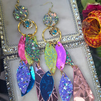 Claudia - Sparkly Pastel Geometric Chandelier Earrings - Shop Moxxc