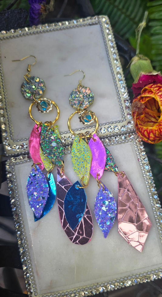 Claudia - Sparkly Pastel Geometric Chandelier Earrings - Shop Moxxc