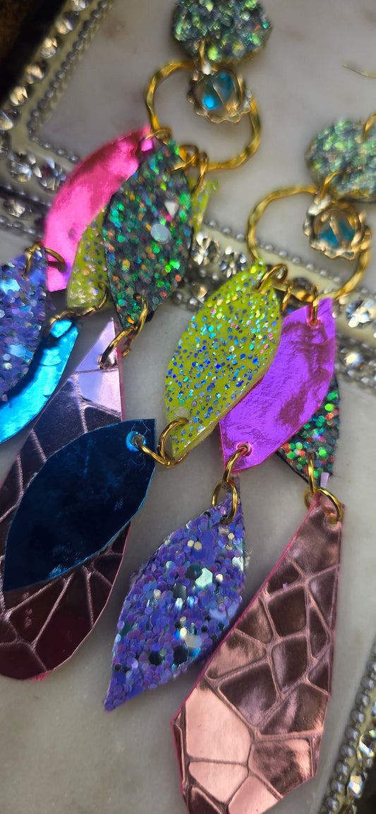 Claudia - Sparkly Pastel Geometric Chandelier Earrings - Shop Moxxc