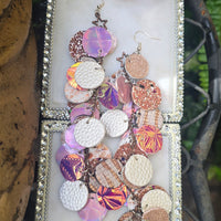 Colleen - White Iridescent Round Dangle Earrings. - Shop Moxxc