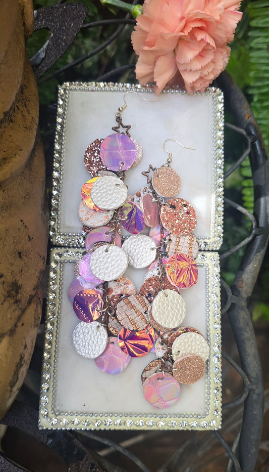 Colleen - White Iridescent Round Dangle Earrings. - Shop Moxxc