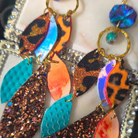 Claudia - Turquoise Orange Animal Print Chandelier Dangle Earrings - Shop Moxxc
