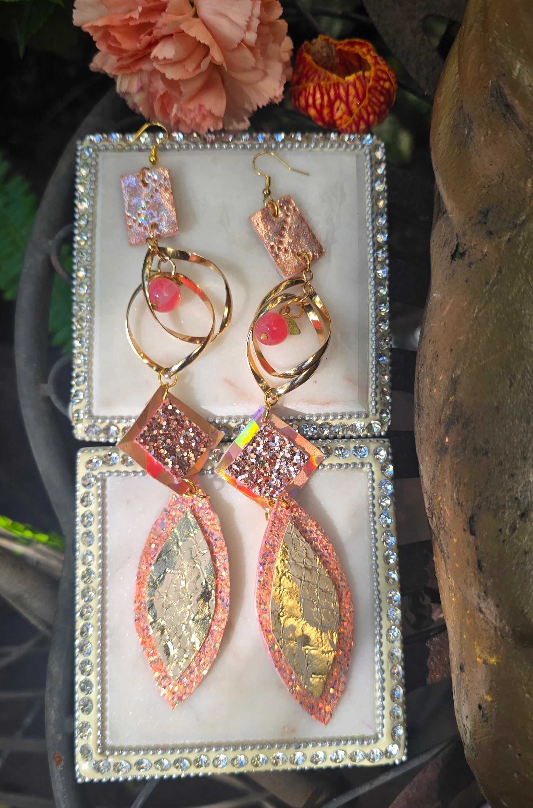 Angie - Rose Gold Shimmery Dangle Earrings - Shop Moxxc
