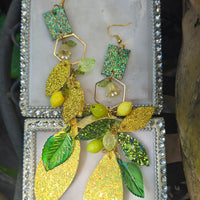 Sarina - Yellow Lemon Lime Teardrop Chandelier Dangle Earrings - Shop Moxxc